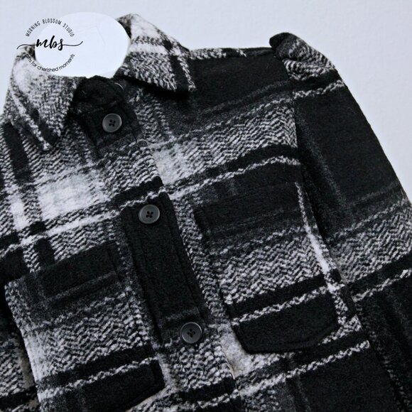 NWT Gap Plaid Puff Sleeve Cropped Wool Shirt Jacket Black White Women S Tall - Picture 9 of 12
